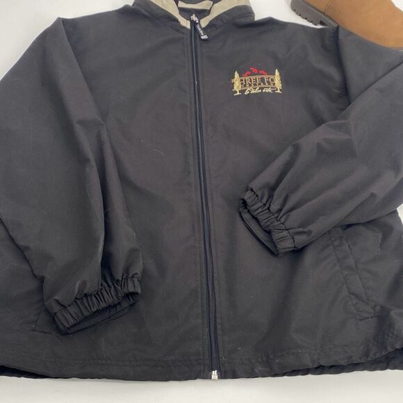 Three Fox Vineyards Unisex Full Zip Windbreaker Jacket Coat Black Tan Medium‎ - Picture 1 of 11